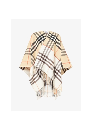 Womens Burberry Contrast Check-Pattern Cashmere and Wool-Blend Cape