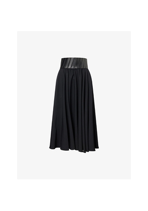 Womens Alaia Belt Pleated Wool Midi Skirt