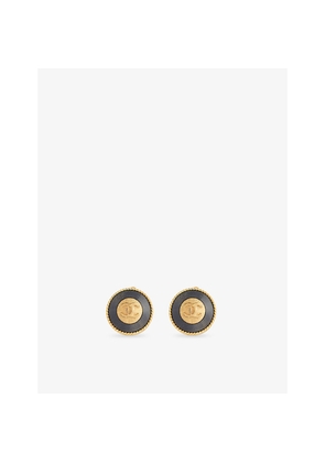 Womens Reselfridges Pre-Loved Chanel CC Round Button Gold-Plated and Enamel Clip-On Earrings