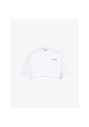 Womens Ru & Rocka Logo-Embroidery Cropped Cotton-Jersey T-Shirt