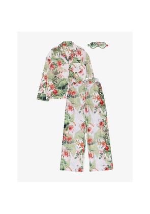 Womens Ro&Zo Lotus-Print Cotton Pyjama and Eye Mask Set
