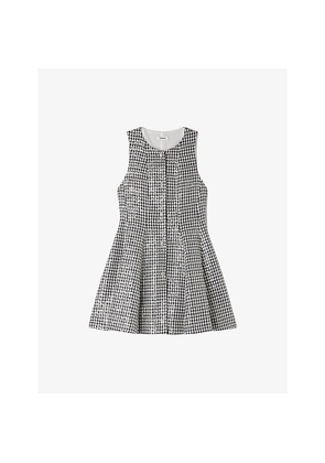 Womens Sandro Sequin-Embellished Houndstooth Tweed Mini Dress