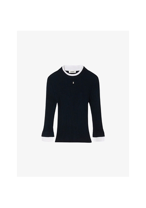Womens Sandro Contrast-Trim Slim-Fit Knitted Jumper