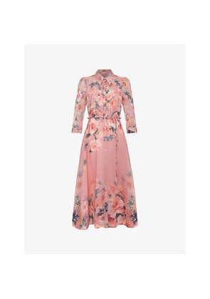 Womens Phase Eight Anabella Floral-Print Linen-Blend Midi Dress