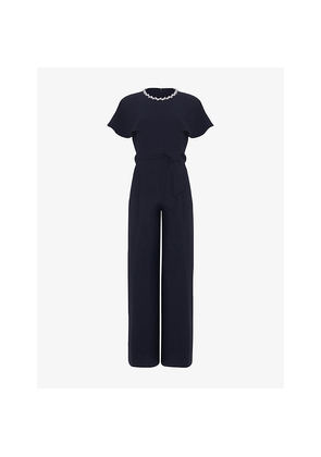 Womens Phase Eight Orwen Embellished-Neckline Woven Jumpsuit