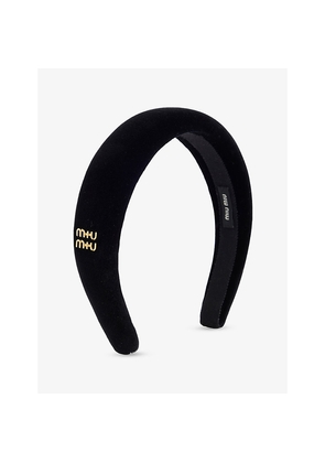Womens Miu Miu Logo-Plaque Cotton-Velvet Headband