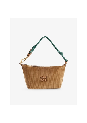 Womens Miu Miu Corduroy Embroidered-Logo Cotton Handbag