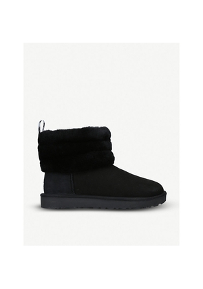 Womens UGG Fluff Mini Quilted Suede and Sheepskin Boots