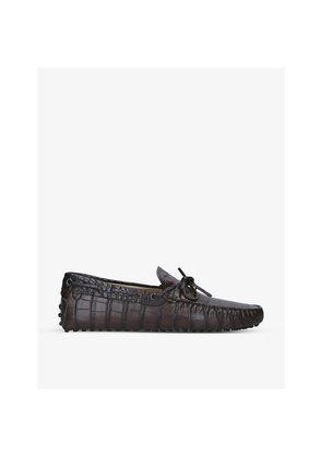 Mens TODS Croc-Embossed Tie Leather Driver Loafers