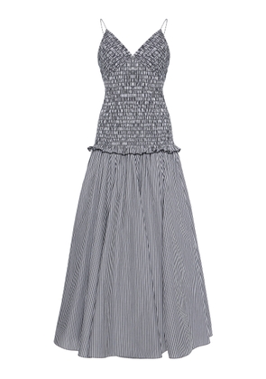 Brandon Maxwell The Josie Smocked Pima Cotton Midi Dress - Moda Operandi