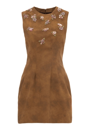 DES_PHEMMES Embroidered Faux Suede Mini Dress - Moda Operandi