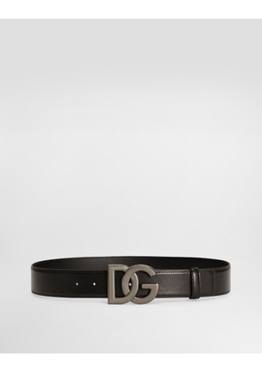 Dolce & Gabbana Calfskin Belt With Crossover Dg Buckle Logo - Man Belts Black 85