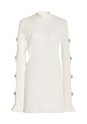 Mach & Mach Crystal-Embellished Ribbed Cotton Mini Dress - Moda Operandi