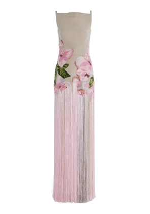 Oscar de la Renta Fringed Embroidered Faille Gown - Moda Operandi