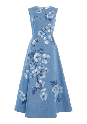 Oscar de la Renta Printed Denim Midi Dress - Moda Operandi