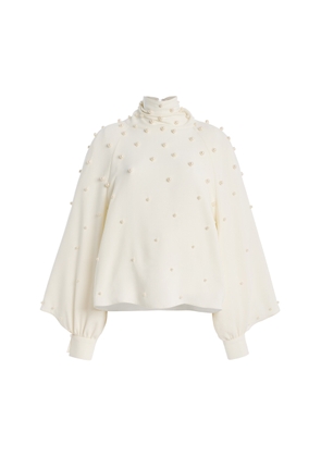 Oscar de la Renta Pearl-Embellished Silk-Georgette Blouse - Moda Operandi