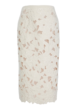 Oscar de la Renta Embroidered Cutout Tweed Midi Skirt - Moda Operandi
