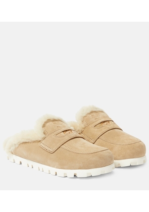Miu Miu Shearling-lined suede slippers