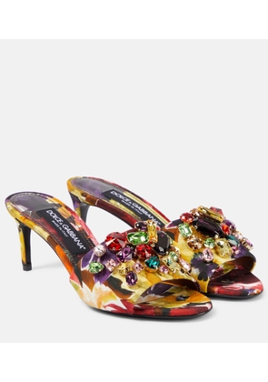 Dolce&Gabbana Rhinestone-embellished floral satin mules