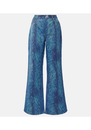 Area Embellished fur-print flared jeans
