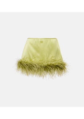 Miu Miu Feather-trimmed satin miniskirt