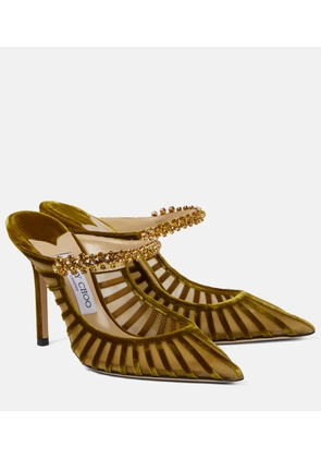 Jimmy Choo Bing 100 embellished velvet and mesh mules