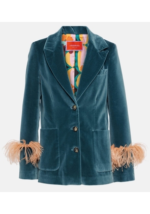 La DoubleJ Feather-trimmed cotton velvet blazer