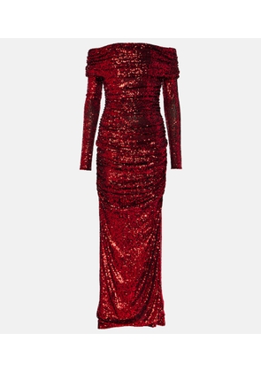 Dolce&Gabbana Sequined off-shoulder ruched gown