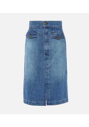 Frame The Vent Front high-rise denim midi skirt