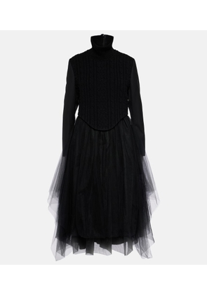 Noir Kei Ninomiya Wool-blend and tulle midi dress