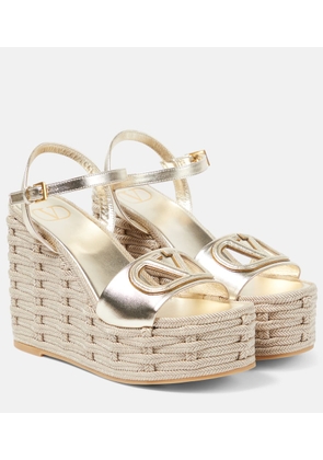 Valentino Garavani VLogo cutout metallic leather espadrille wedges