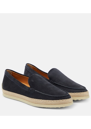 Tod's Raffia-trimmed suede loafers