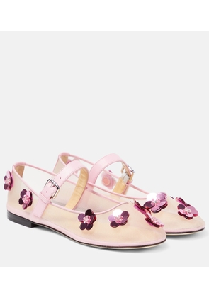 Mach & Mach Sequined leather-trimmed Mary Jane flats