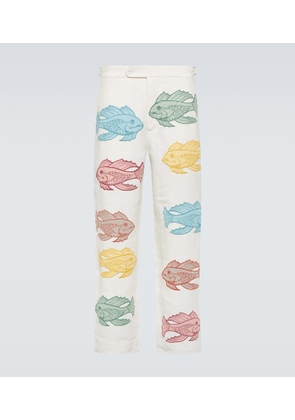 Bode Piscine applique linen straight pants