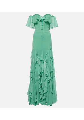 Costarellos Off-shoulder corset silk gown