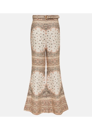 Zimmermann Printed high-rise linen wide-leg pants