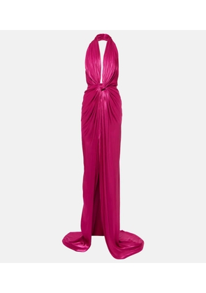 Costarellos Colette gathered halterneck satin gown