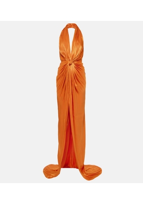 Costarellos Colette gathered halterneck silk gown
