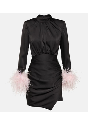 Self-Portrait Feather-trimmed satin minidress
