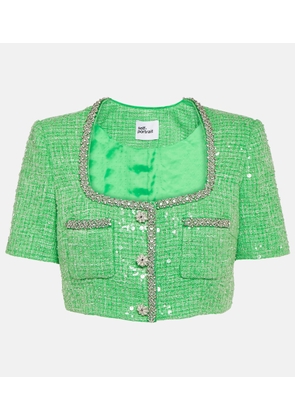 Self-Portrait Sequined embellished boucle crop top