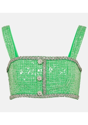 Self-Portrait Embellished sequined boucle crop top