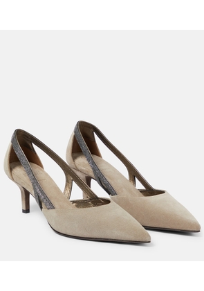 Brunello Cucinelli Embellished suede slingback pumps