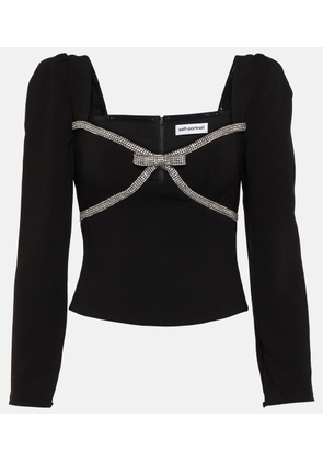 Self-Portrait Bow embellished crepe crop top