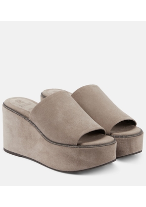 Brunello Cucinelli Suede platform slides