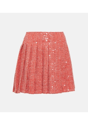 Self-Portrait Pleated sequined boucle miniskirt