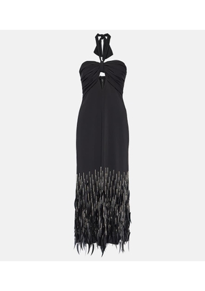 Johanna Ortiz Feather-trimmed crepe maxi dress