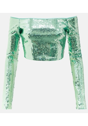 David Koma Sequined off-shoulder crop top