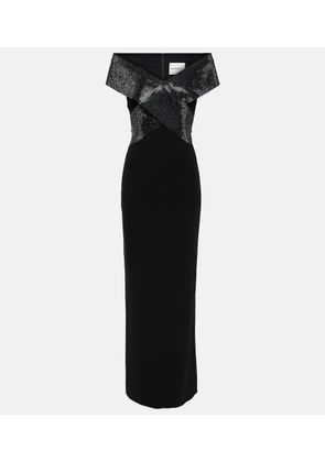 Roland Mouret Off-shoulder cady and velvet gown