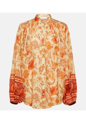Zimmermann Junie floral puff-sleeve ramie blouse