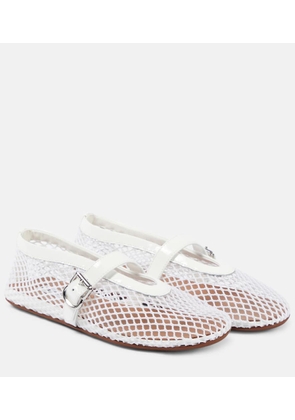Alaia Leather-trimmed fishnet ballet flats